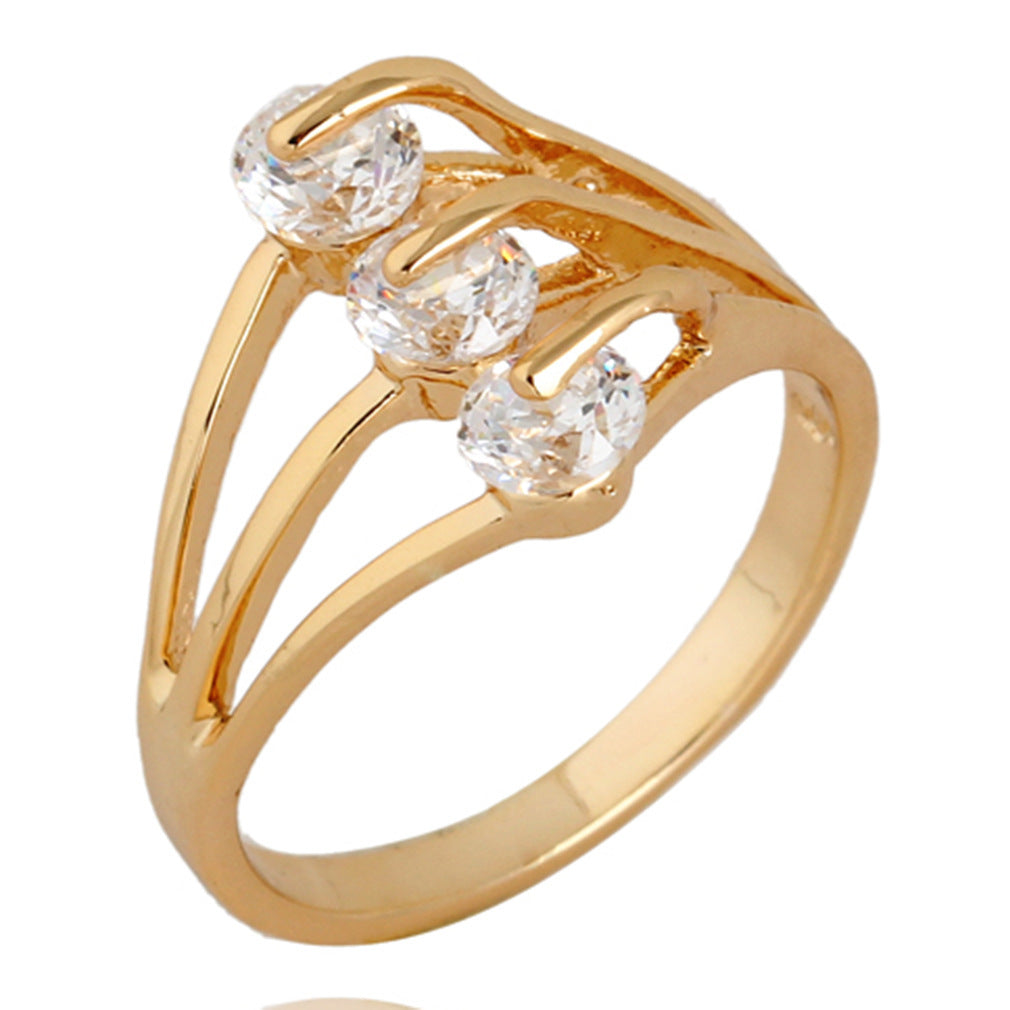 Gold Plated Ring With Gemstone Inlay Geometric Zircon Accents Copper Jewelry For Women Gift Everyday Accessory