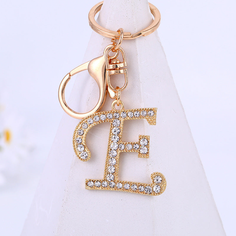Personalized Initial Keychain With Diamond Inlay Letter Ring For Bags Cars Keys Durable Alloy Finish And Shine