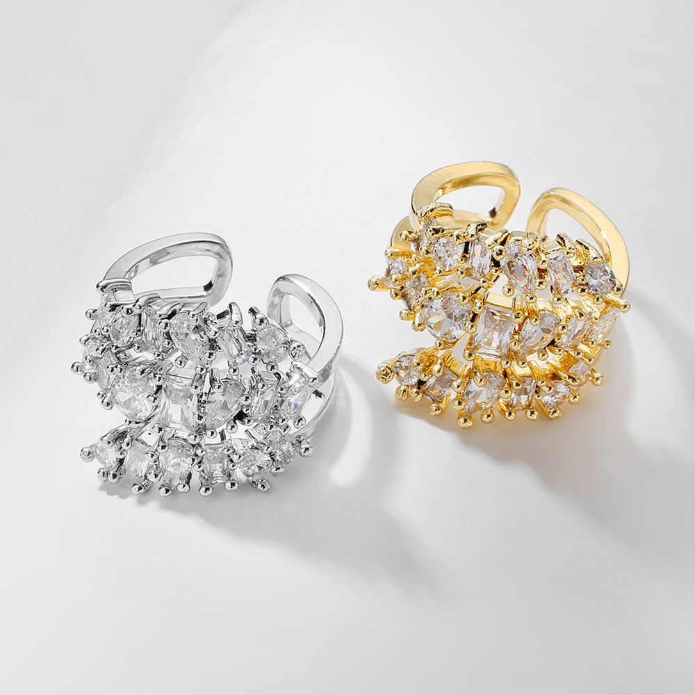 Women's Fashion Retro Temperament Inlaid Geometric Zircon Ring