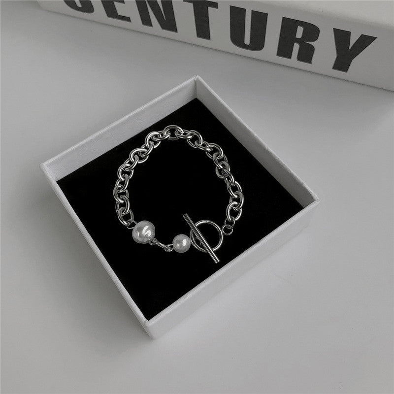 Unisex Baroque Pearl Bracelet Titanium Steel Korean Style Geometric Bracelet Fashion Jewelry For Men And Women