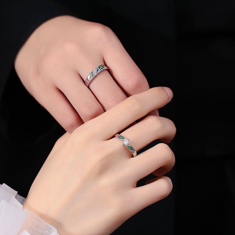 Couple Rings Sterling Silver S999 Open Mouth Tree Design Matching Rings For Him Electroplated Hand Finished For Couples