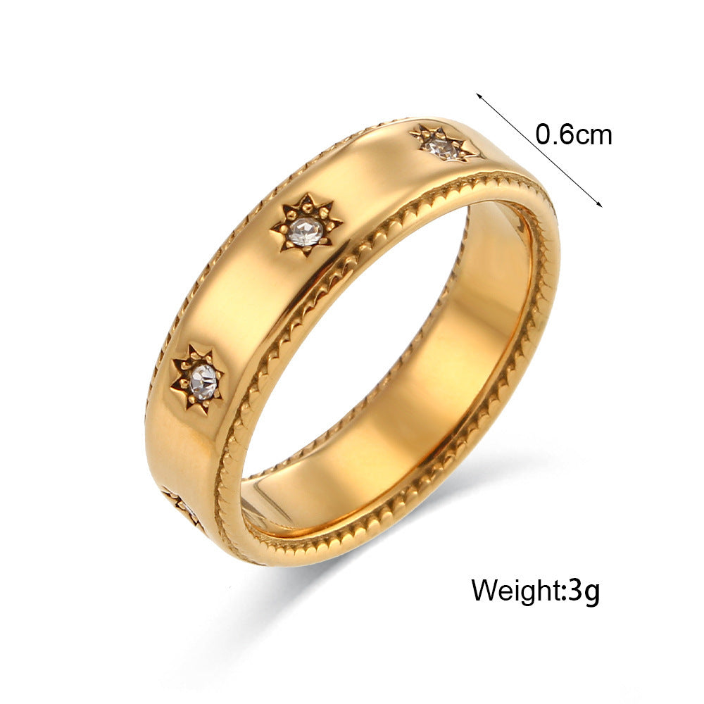 Womens Stainless Steel Ring Plated With 18K Gold Zircon Accent Waterproof AntiRust Anti Allergy Statement Ring