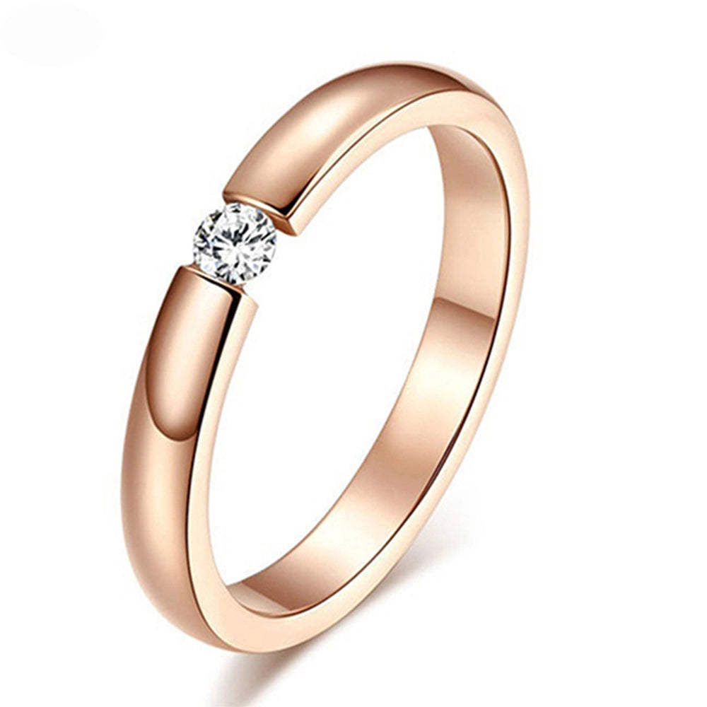 Stainless Steel Ring 4MM Wide Zircon Tail Band Gold Women