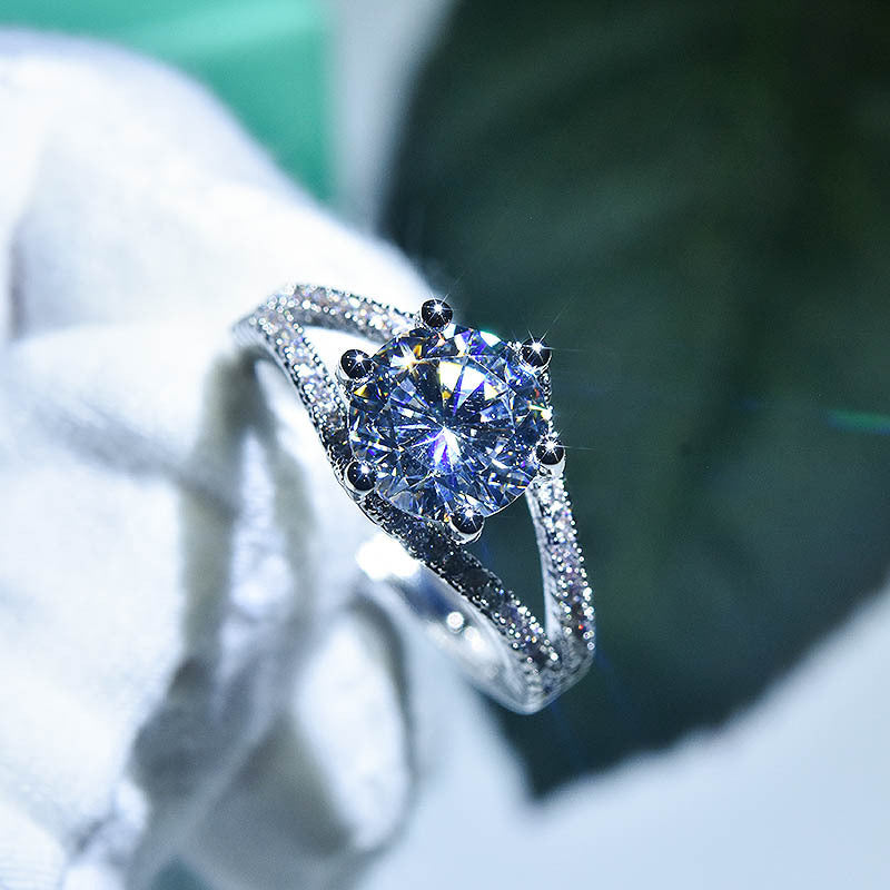 Womens Moissan Diamond Ring Geometric Sterling Silver Inlaid Copper Band Engagement Anniversary Jewelry Gleams