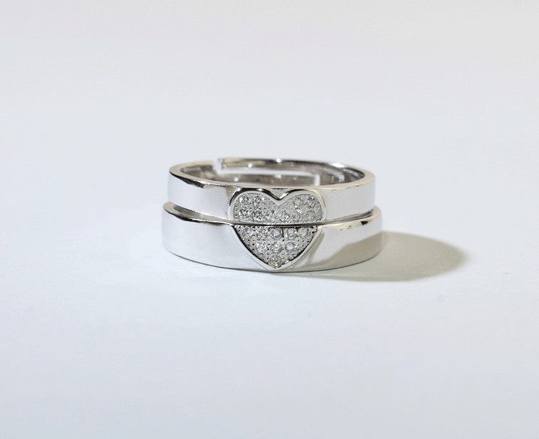 Heart Shaped Couple Rings Copper With Gold Inlay Gems