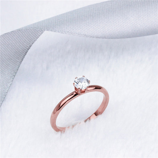 Titanium Steel Ring With Solitaire Diamond Rose Gold