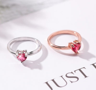 Rose Red Diamond Heart Ring With Zircon For Women Elegant Simple Design Delicate Everyday Jewelry Gift Idea Great Gift