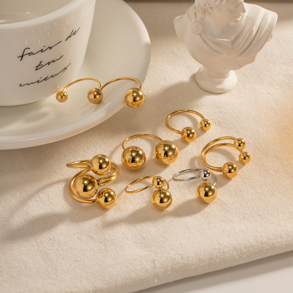 Women Spherical Ball Ring Stainless Steel Gold Tone Jewelry