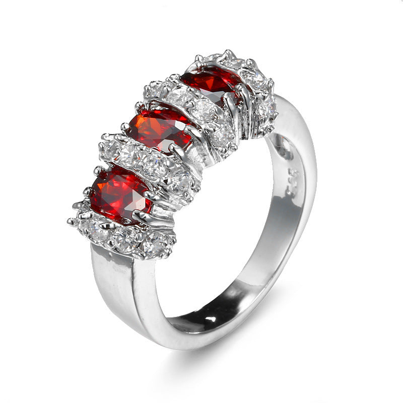 Zircon Ring Geometric Copper Jewelry For Women In Emerald Sapphire Red Champagne Tones With Electroplating Ideal Gift