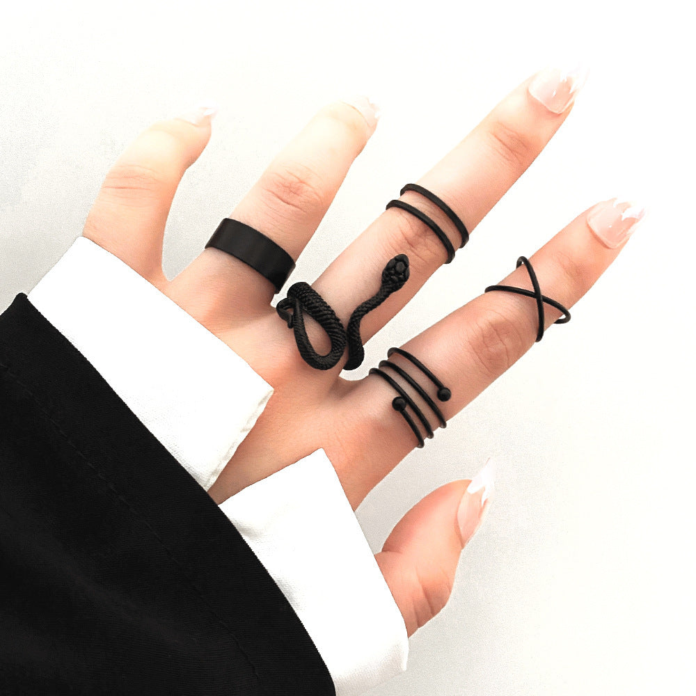 Womens Vintage Rings Set Geometric Snake Cross Jewelry