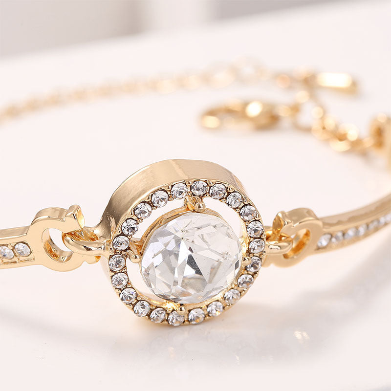 Geometric Electroplated Alloy Bracelet With Zircon Crystals And Extension Chain Korean Style Elegant Womens Jewelry