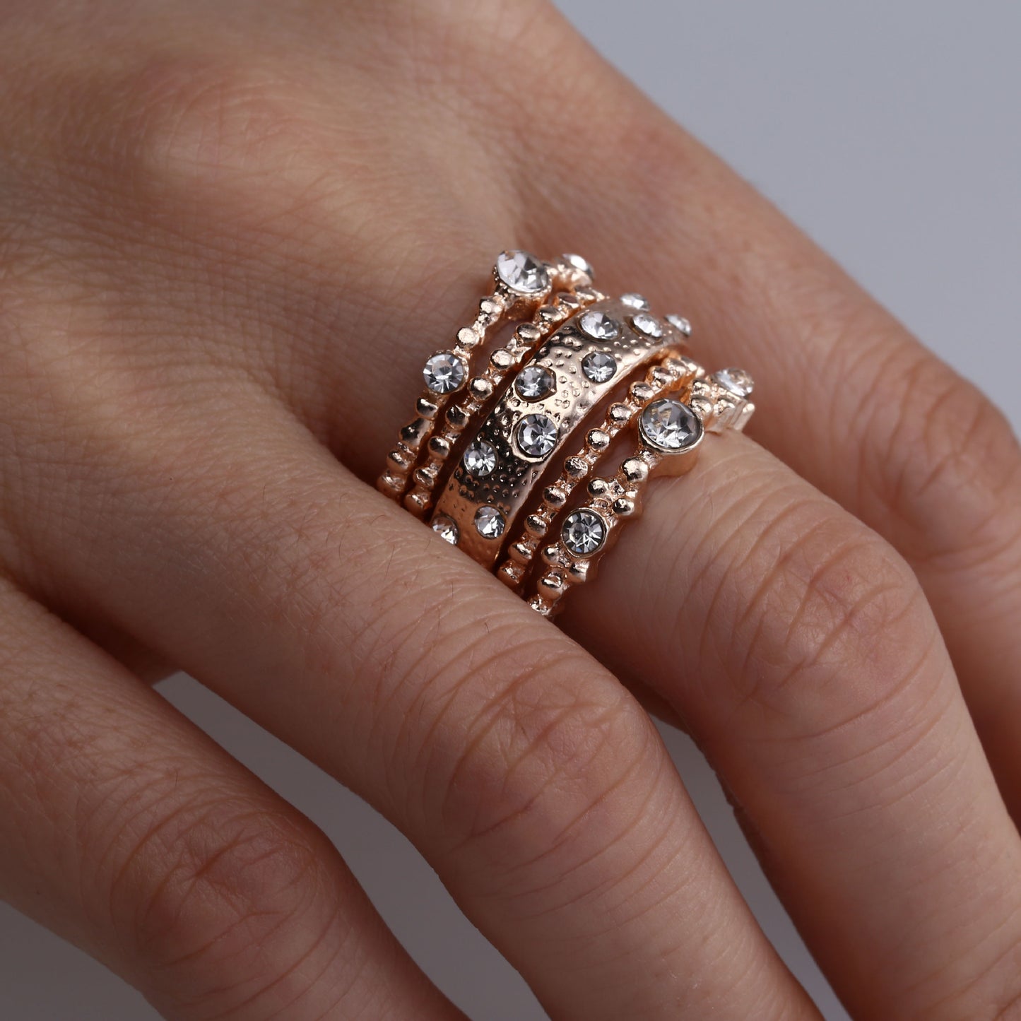 Rose Gold Stackable Ring Set Five Piece Bohemian Jewelry for Women Elegant Design for Work Party Everyday Wear