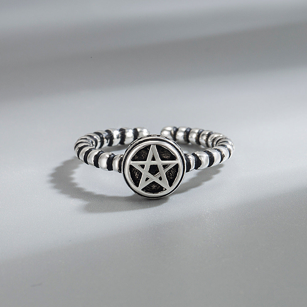 Adjustable Ring Set For Women Five Point Star Copper Electroplated Thai Silver Mix And Match Jewelry Stylish Everyday