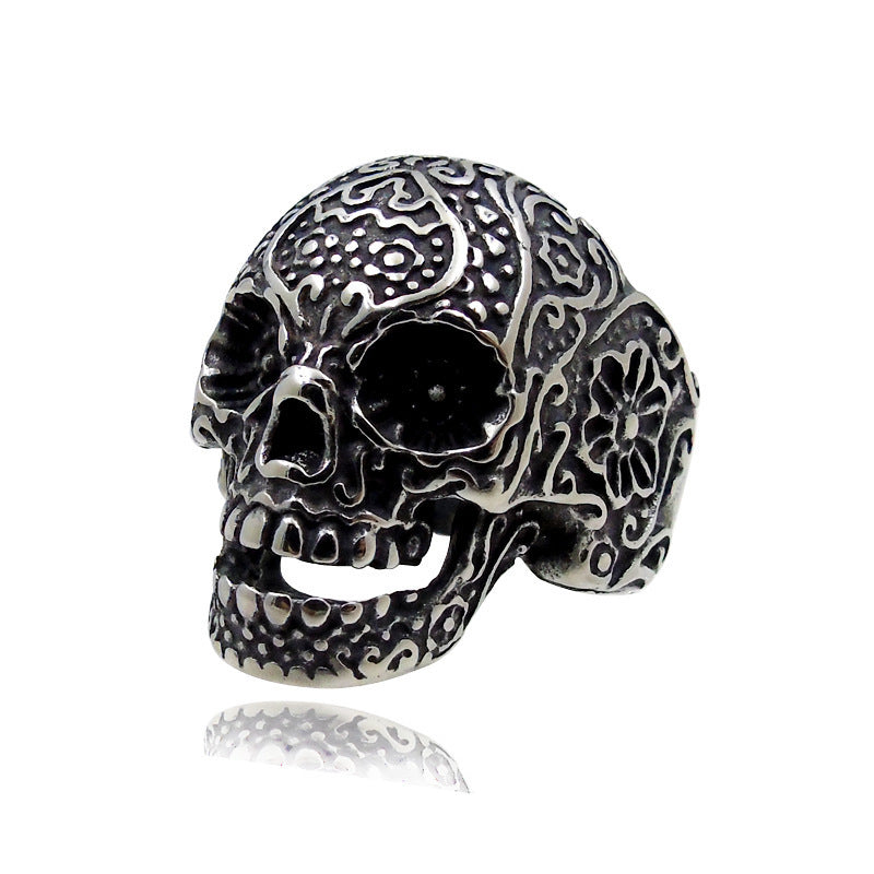 Mens Skull Ring Titanium Steel Electroplate Hip Hop Punk Biker Jewelry Durable Retro European American Fashion Accessory
