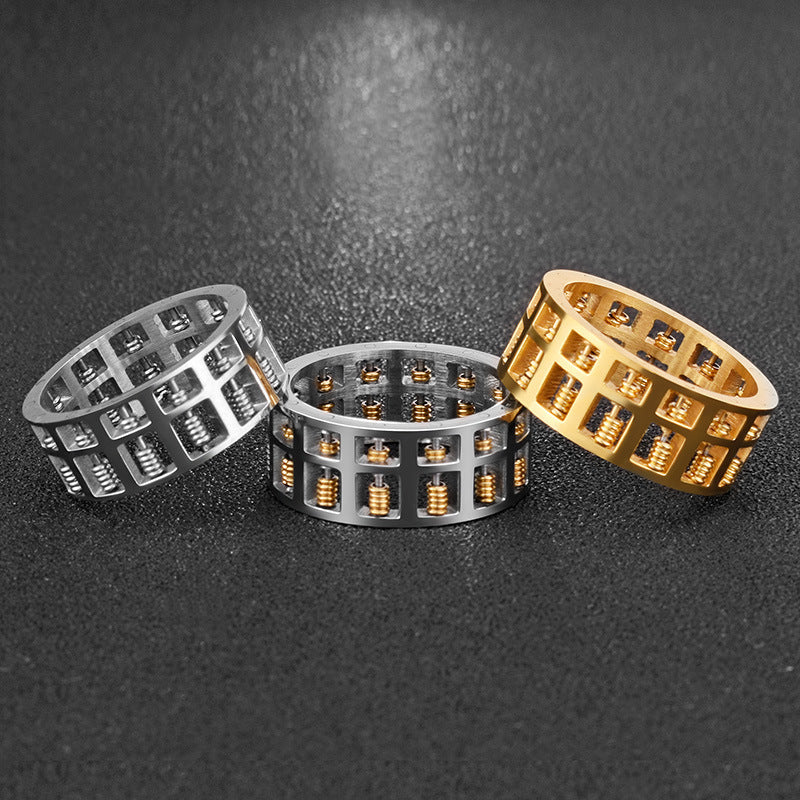 Hand Stitched Beaded Abacus Ring Stainless Steel Band