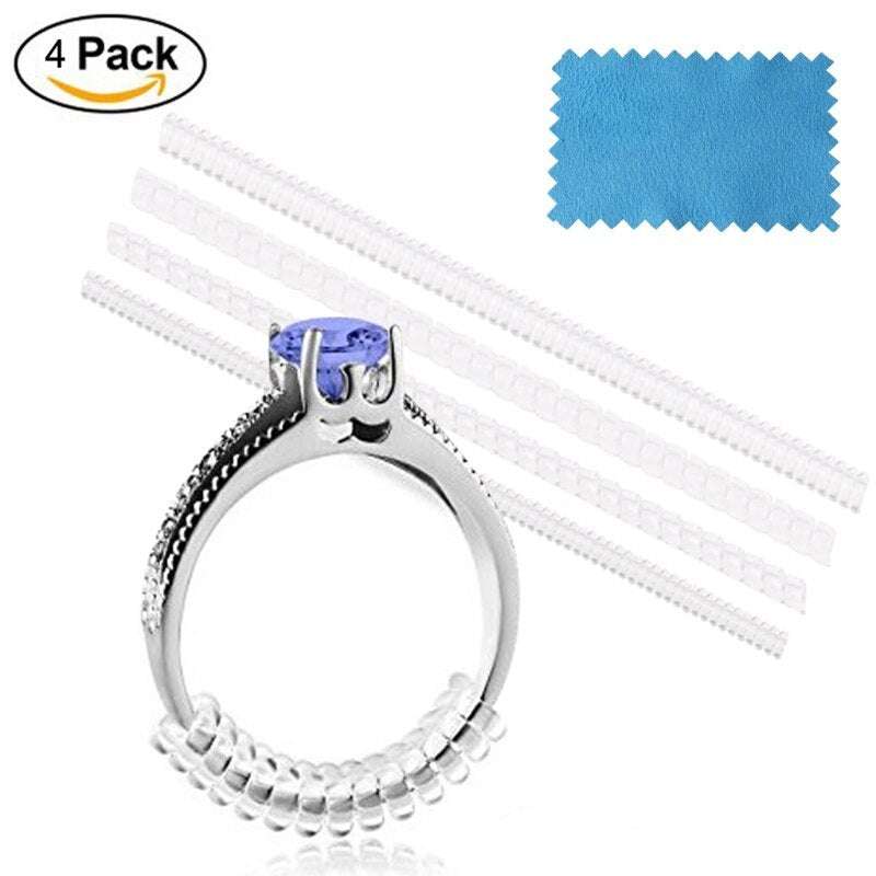 Ring Size Adjuster Set For Loose Rings With Polishing Cloth Durable Plastic 4 Pieces 3.82 Inch Easy To Use Fit