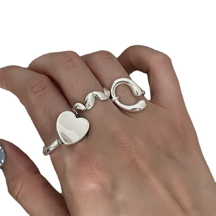 Adjustable Heart Ring Geometric Irregular Element Jewelry