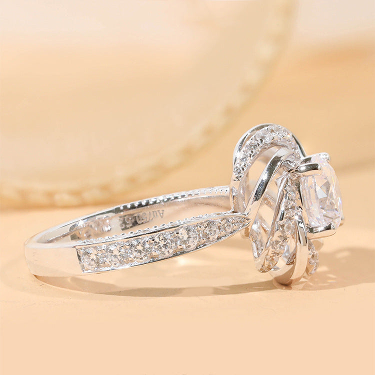 Sterling Silver Moissanite Ring 2 Carat Eight Hearts Arrows Adjustable Opening Engagement Anniversary Gift Cut