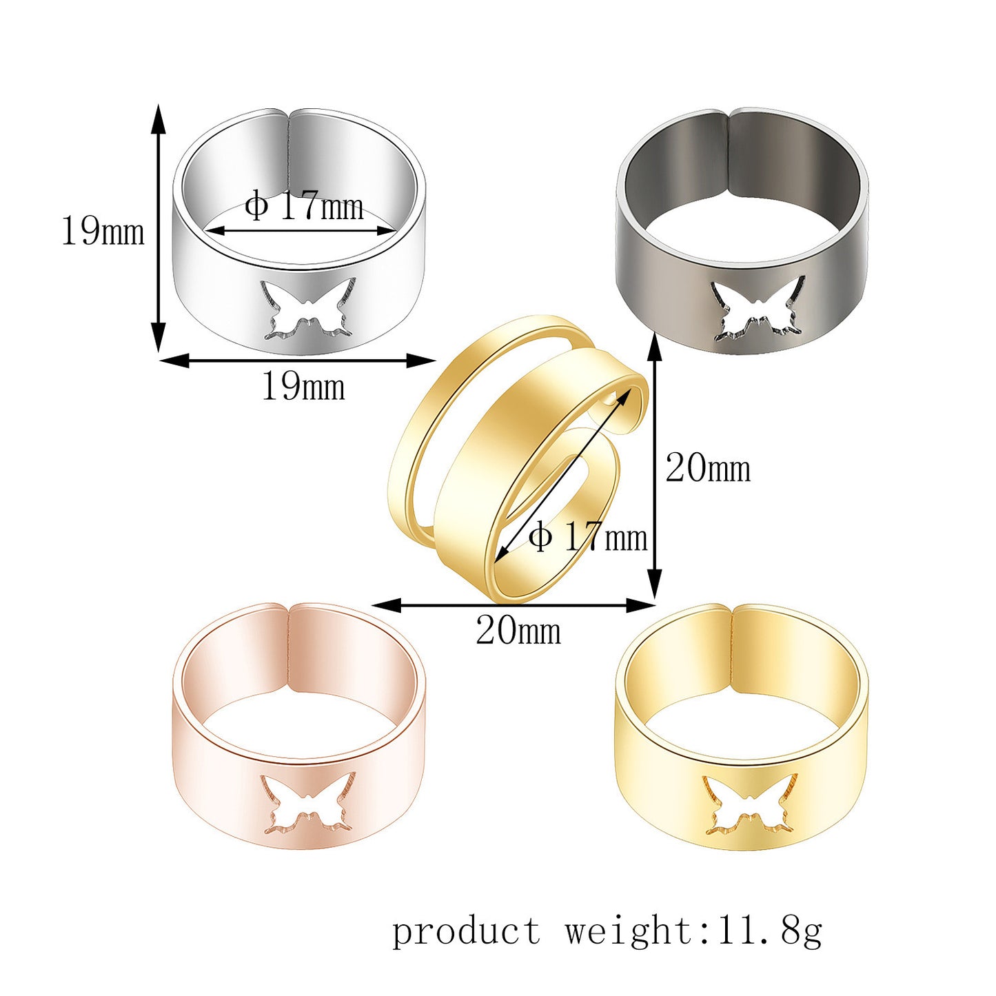 Unisex Butterfly Rings Adjustable Alloy Insect Ring Hollow Joint Rings Fashion Statement One Size Women Men X1A