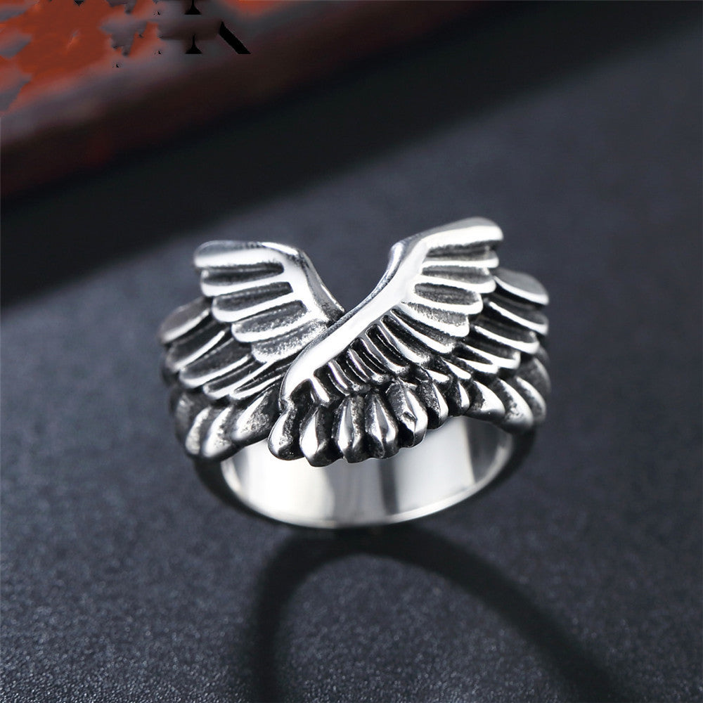 Personalized Retro Punk Wings Men's Titanium Steel Ring