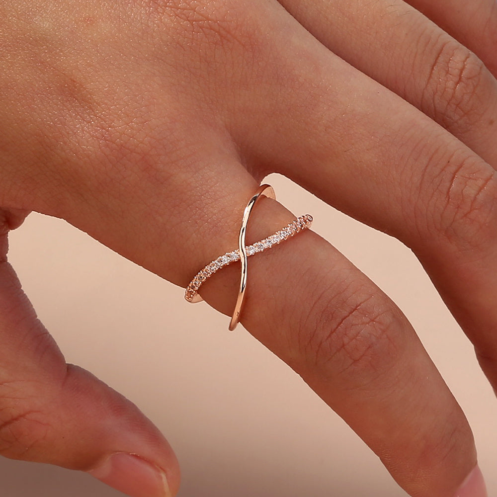 Zircon Cross Brass Ring Adjustable Copper Plated Europe America Style Fine Jewelry Everyday Wear For Any Style
