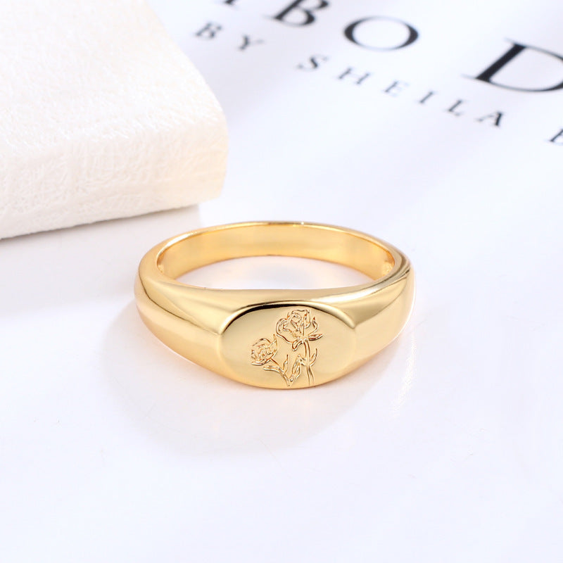 Womens European Design Printed Copper Ring With Gold Plating Fashion Jewelry Ring Beautiful Look For Women Everyday Wear