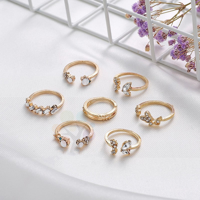 Women Butterfly Ring Set Flower Golden Rings Fashion Jewelry Alloy Electroplated 7 Piece Gift Sets New Design