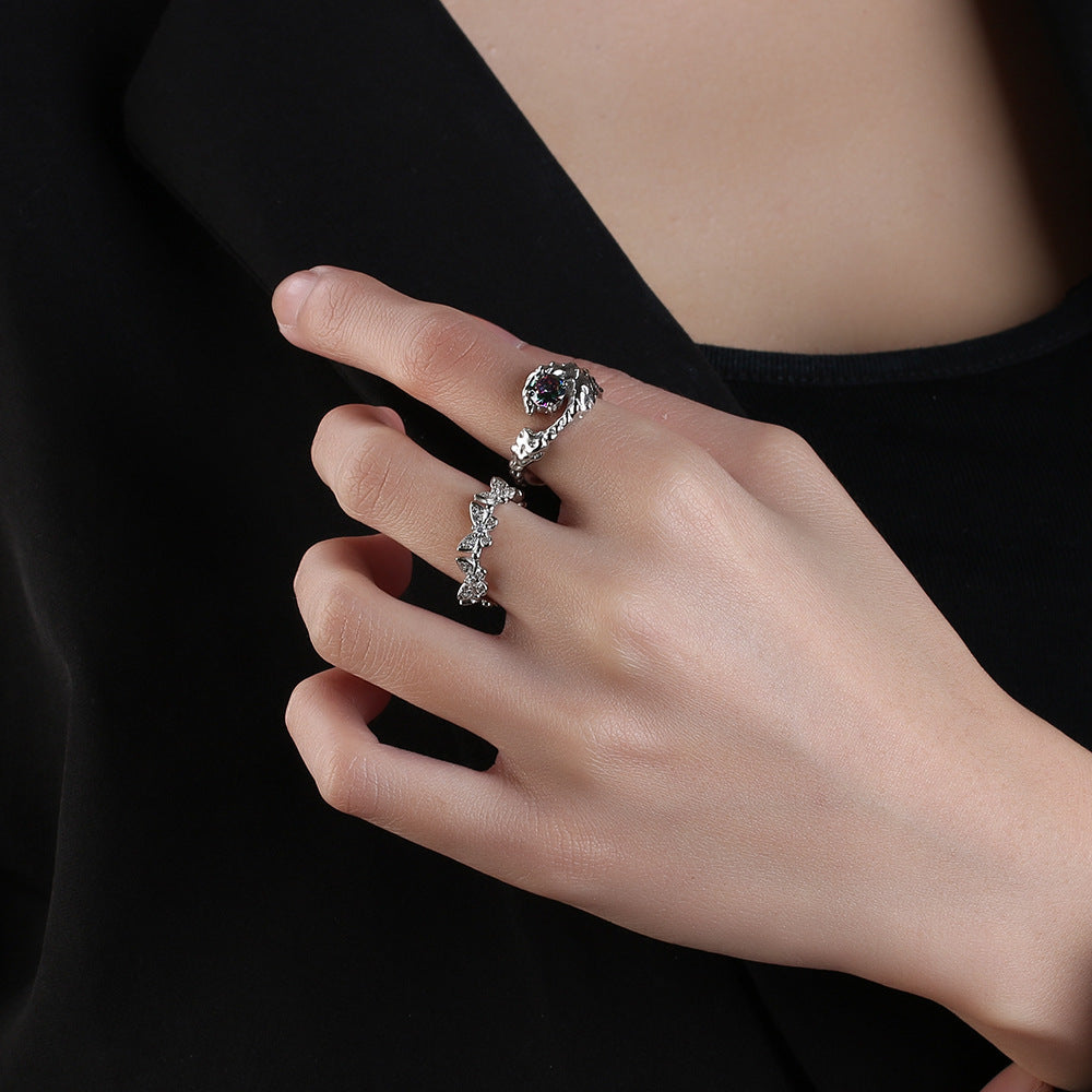 Womens Adjustable Diamond Inlaid Ring Hip Hop Style Gold Plated U Shaped Niche Design Unique Statement Ring For Fashion