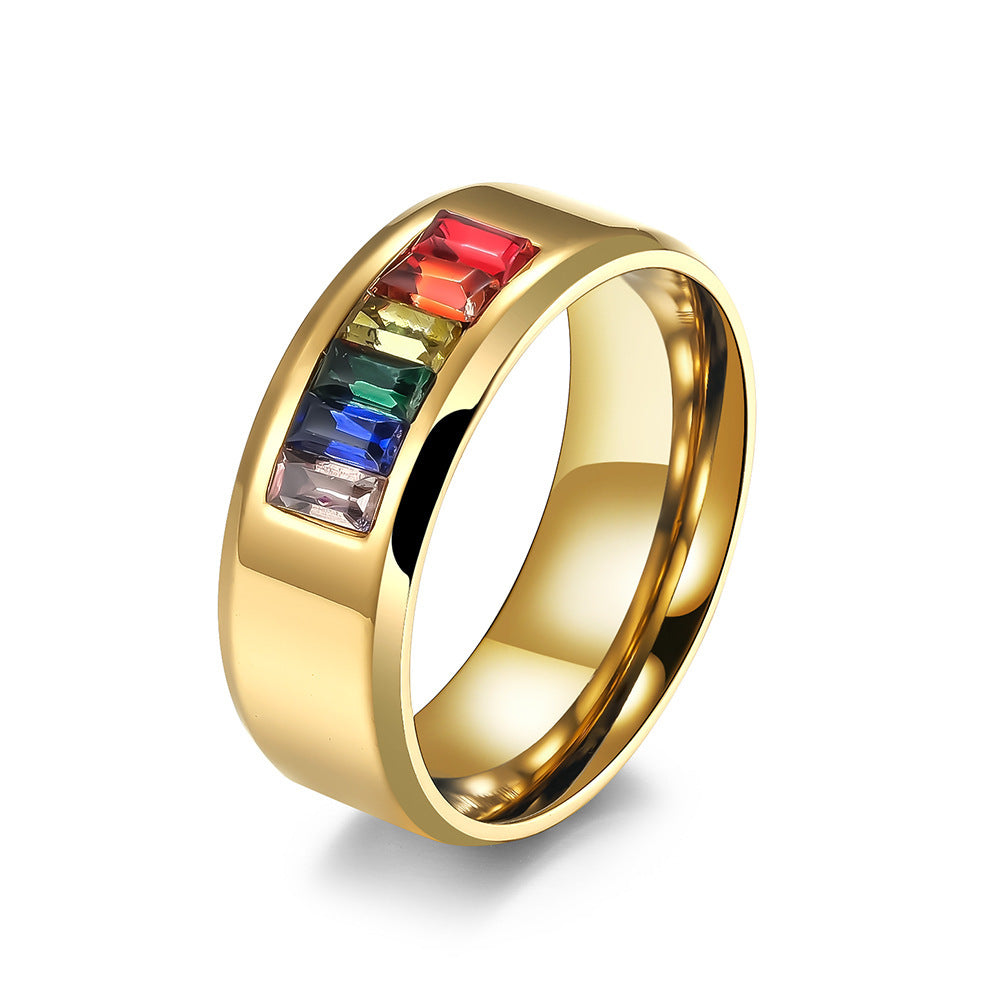 Stainless Steel Rainbow Flag Pattern Ring For Unisex Jewelry Sizes 5 6 7 8 9 10 11 12 Pride Gift For Pride Wear