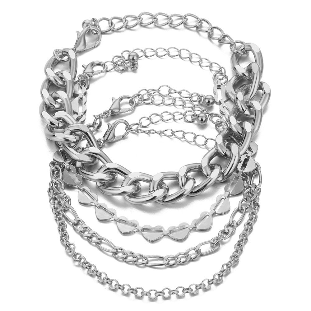 Heart Chain Bracelet With Butterfly Lock Charm Plated Geometric Design European Jewelry Artificial Gems Sparkling