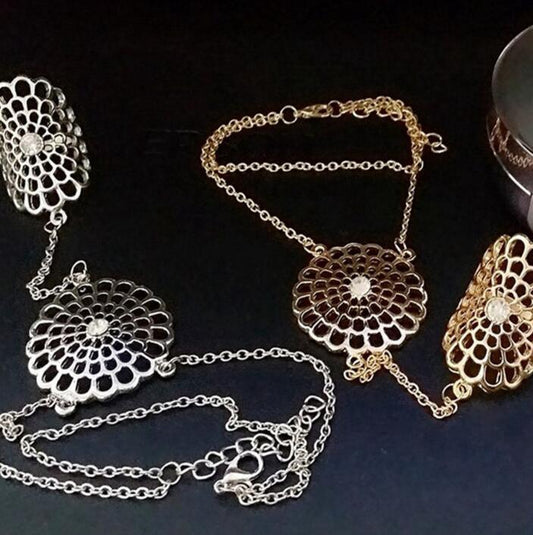 Geometric Bracelet With Hollow Flower Dreamcatcher Link Alloy Electroplate Fashion Jewelry For Women And Girls