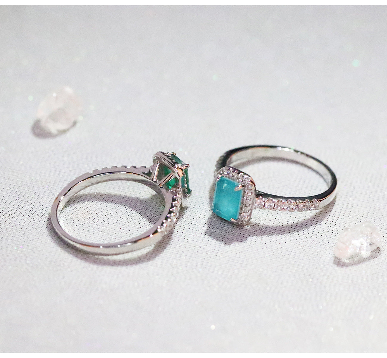 Crown Ring Synthetic Paraiba Crystal And Emerald Accent