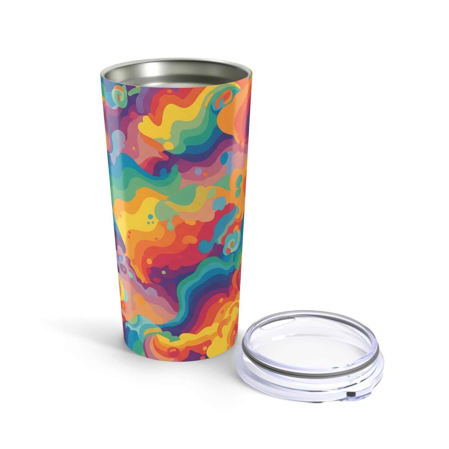 20oz Stainless Steel Tumbler With Double Wall Vacuum Insulation And Printed Design For Hot And Cold Beverages