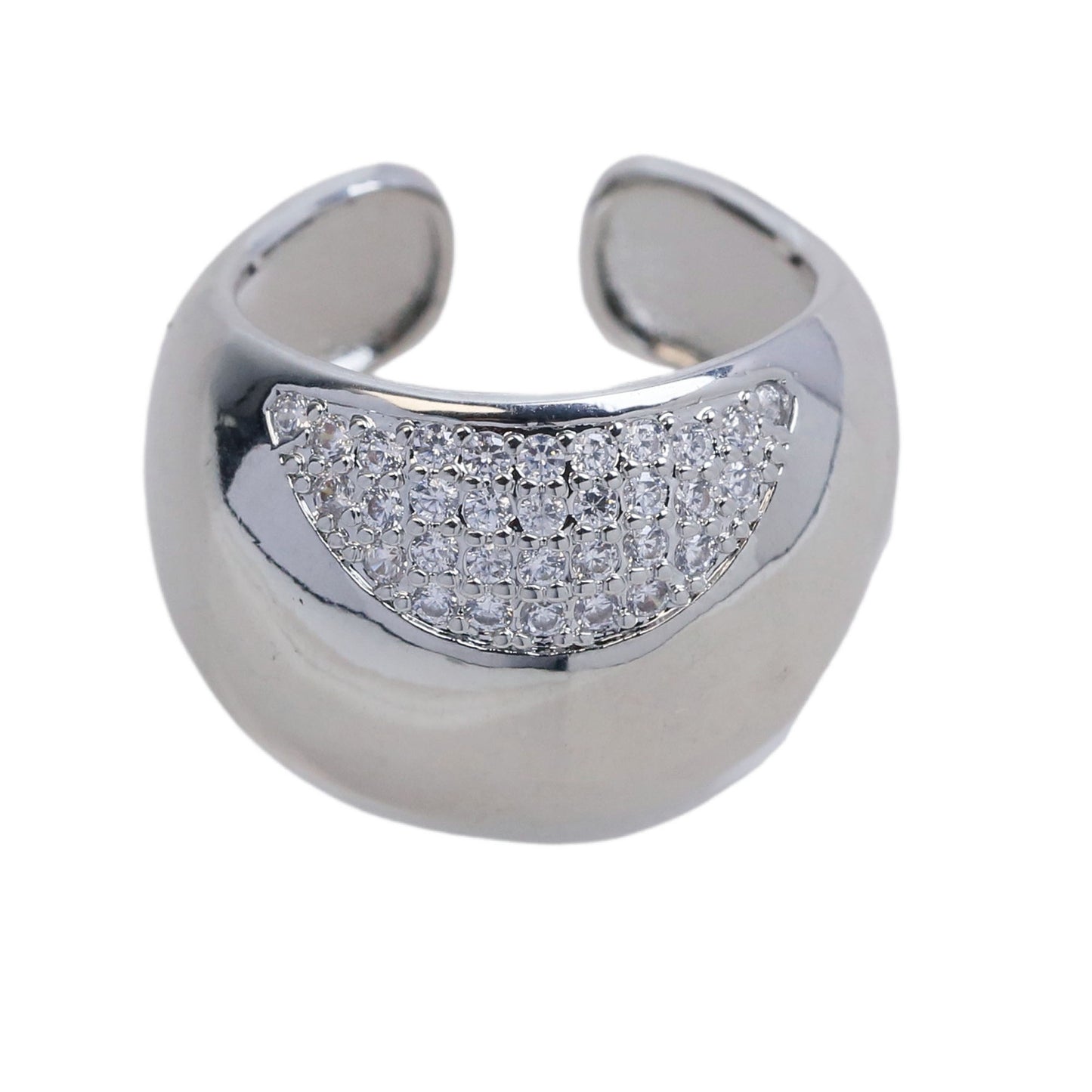 Copper Geometric Zircon Ring Adjustable Opening Fashion Jewelry Accessory For Women Stylish Statement Chic Design