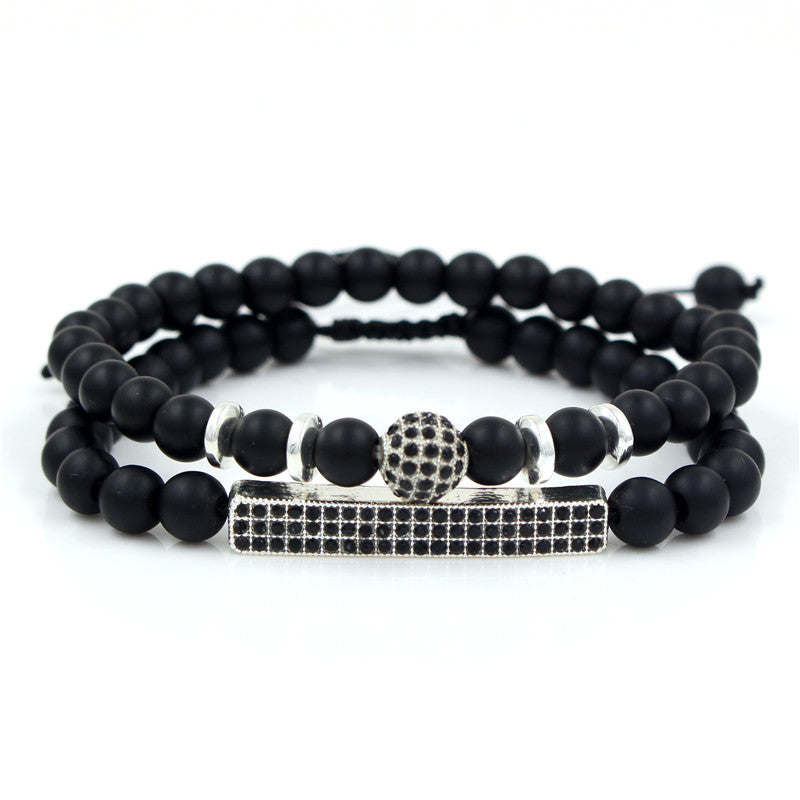 Unisex Retro Black Frosted Crystal Bracelet Set With White Crystal Accents Simple Wrist Accessories Fashion Daily Wear