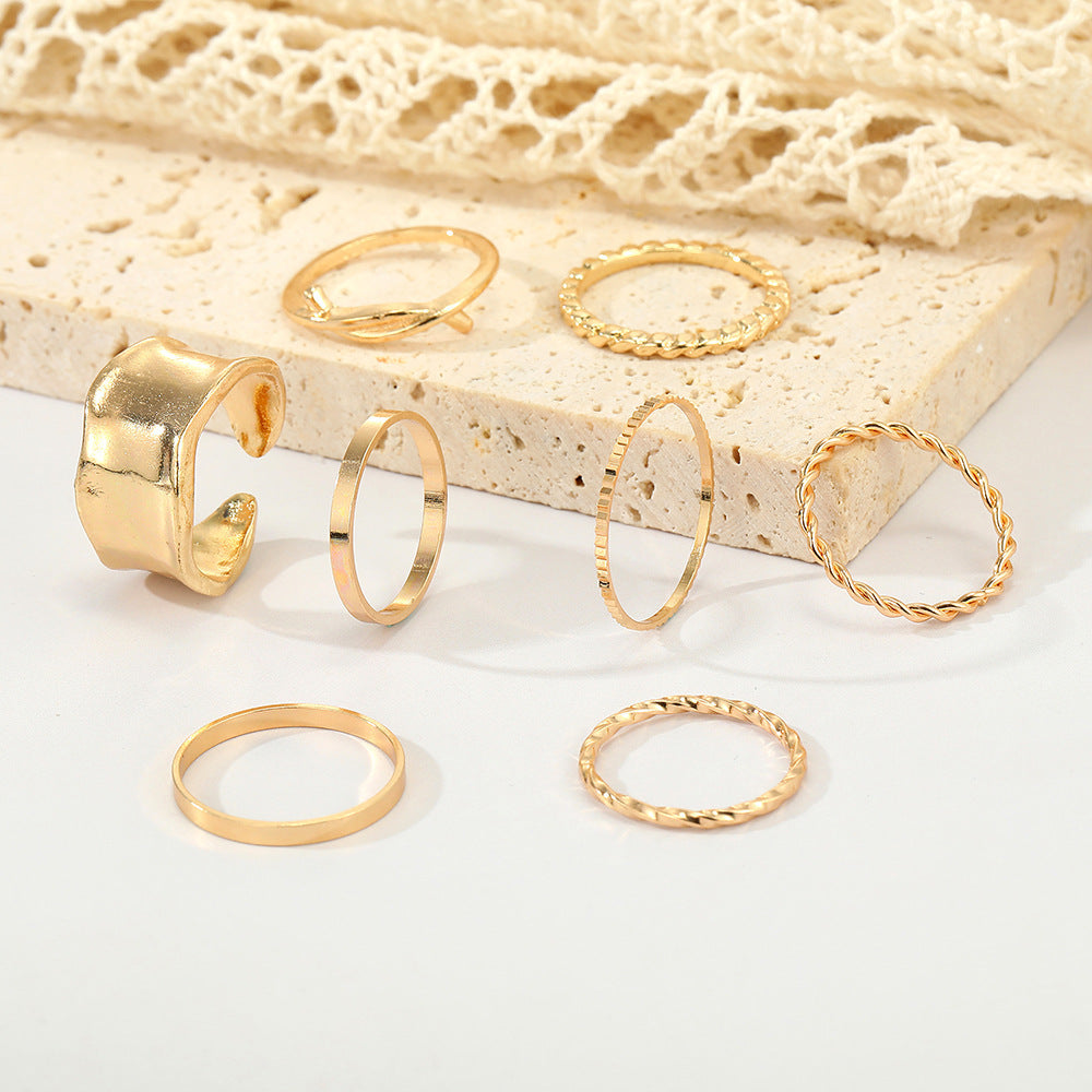 Womens Rings Set 8 Piece Heart Shaped Alloy Rings and Geometric Plain Circle Design for Daily Casual Wear Chic