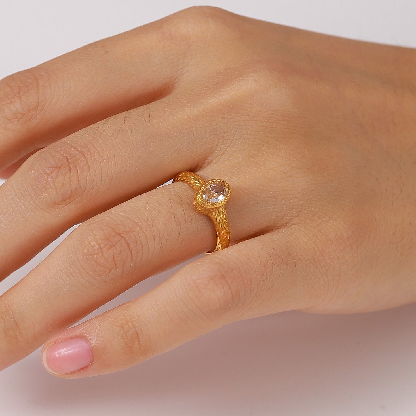 Women's Vintage Oval Zircon Hammer Ring in Stainless Steel Gift for Birthday Europe and America Gift for Women