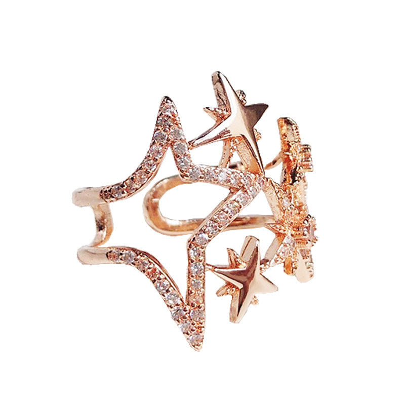 Trendy Korean Style Ring With Geometric Gem Accents Rose Gold Adjustable Open Ring Women For Everyday Wear Today