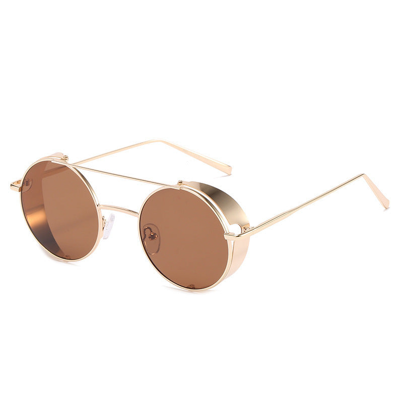 Retro Round Sunglasses Crystal Lens Double Beam Metal Frame Fashion Eyewear For Men And Women Gold And Silver Glasses