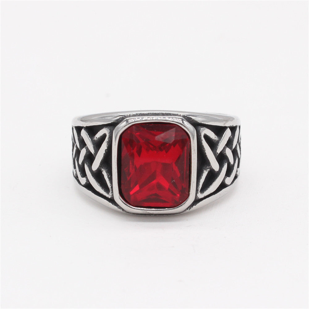 Viking Pattern Gemstone Titanium Steel Ring for Men
