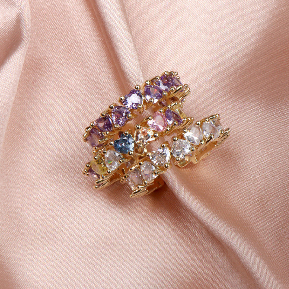 Womens Heart Ring With Color Zirconium Inlaid Copper Adjustable Opening For Festivals And Gifts Europe America