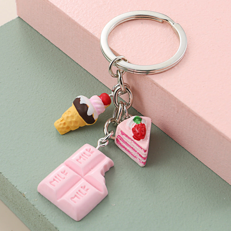 Cute Cartoon Resin Simulation Chocolate Ice Cream Keychain Key Ring For Bags Backpacks Decoration Colorful Fun