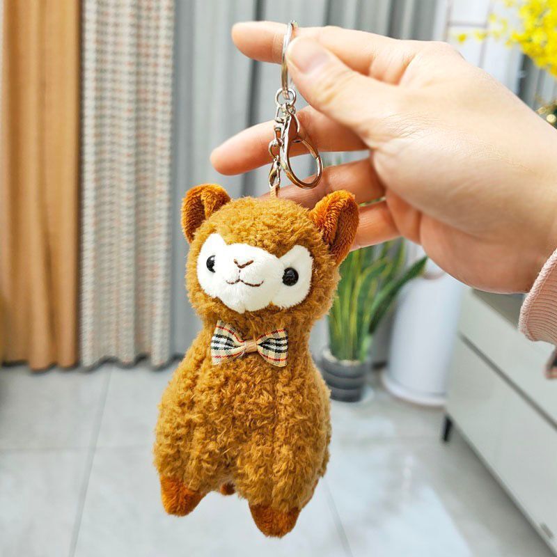 Plush Alpaca Keychain Pendant Cute Simulation Sheep Doll With Bow Tie Soft Plush Toy Gift PP Cotton Filling Set