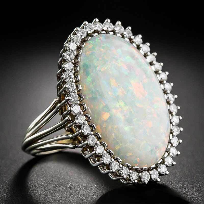 Opal Ring With Inlaid Zircon Geometric Design Durable Elegant Jewelry Gift For Her Fashion Accessory Sparkling