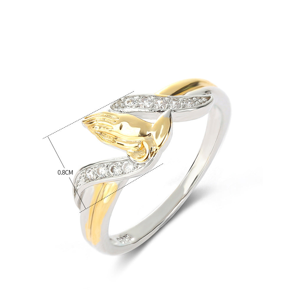 Womens Prayer Hands Ring Two Tone Copper Gold Plated