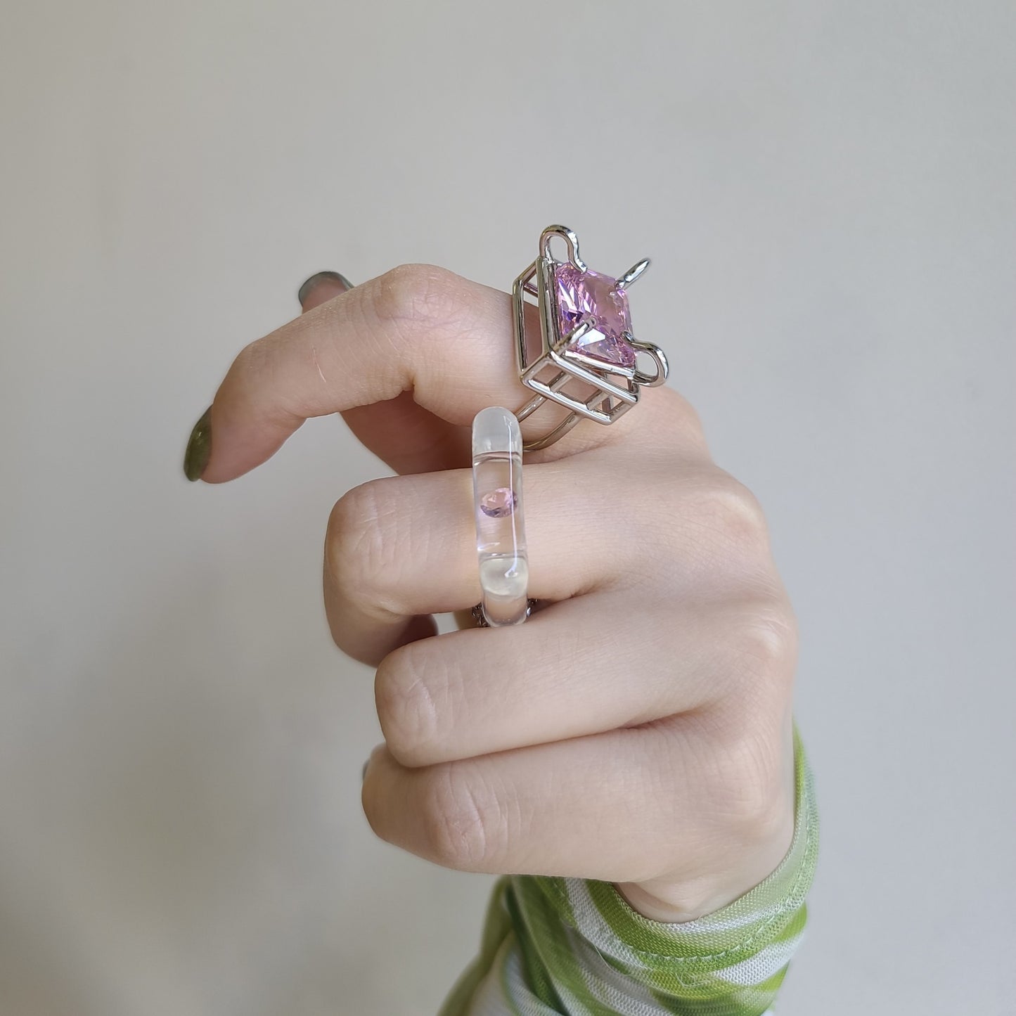 Resin Ring Retro Geometric Ring Metal Edging Large Tilt Square Statement Ring Unique Jewelry 18mm Fashion Ring