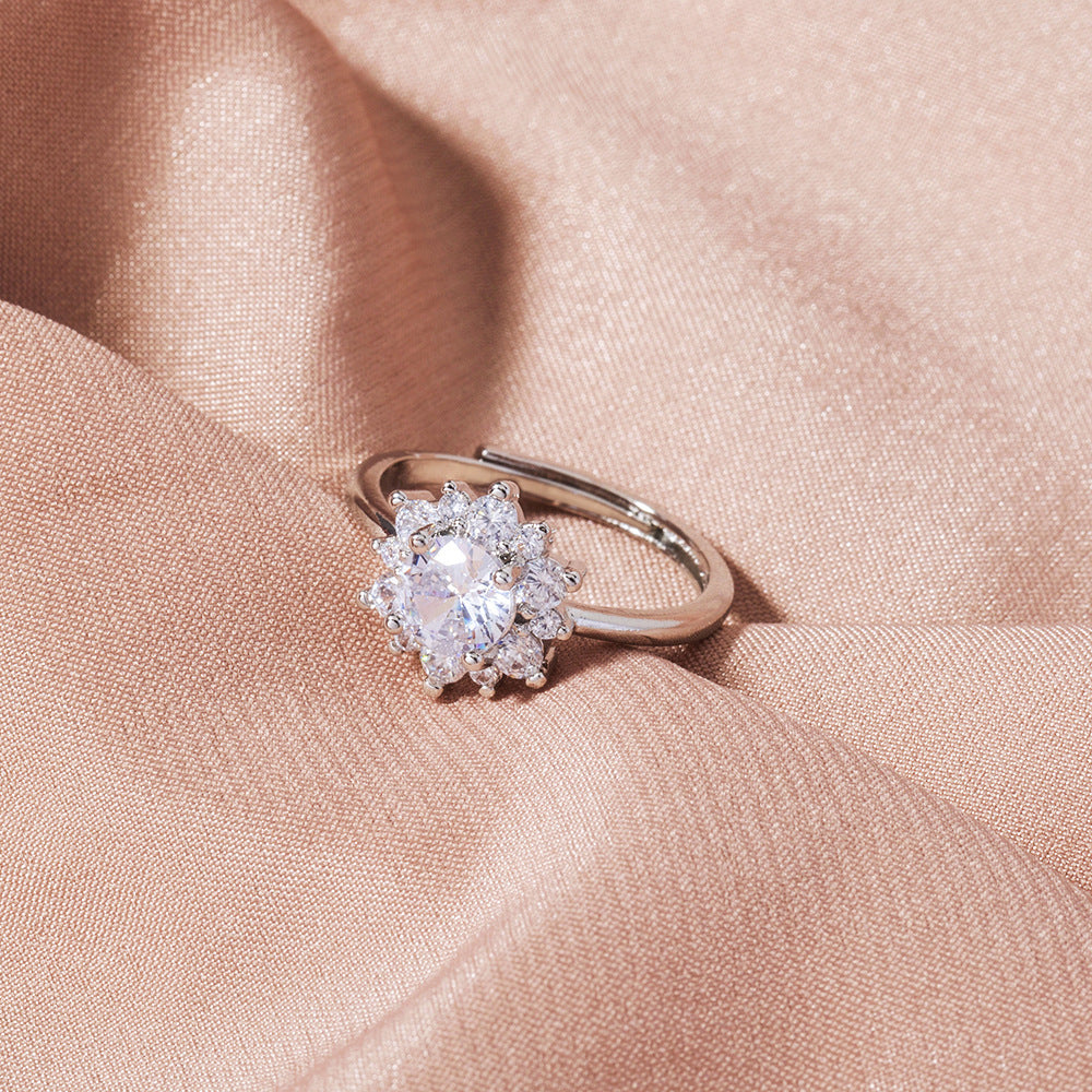 Sunflower Ring Adjustable Silver Plated Copper With Zircon Inlay Elegant All Match Design Gift For Women Style