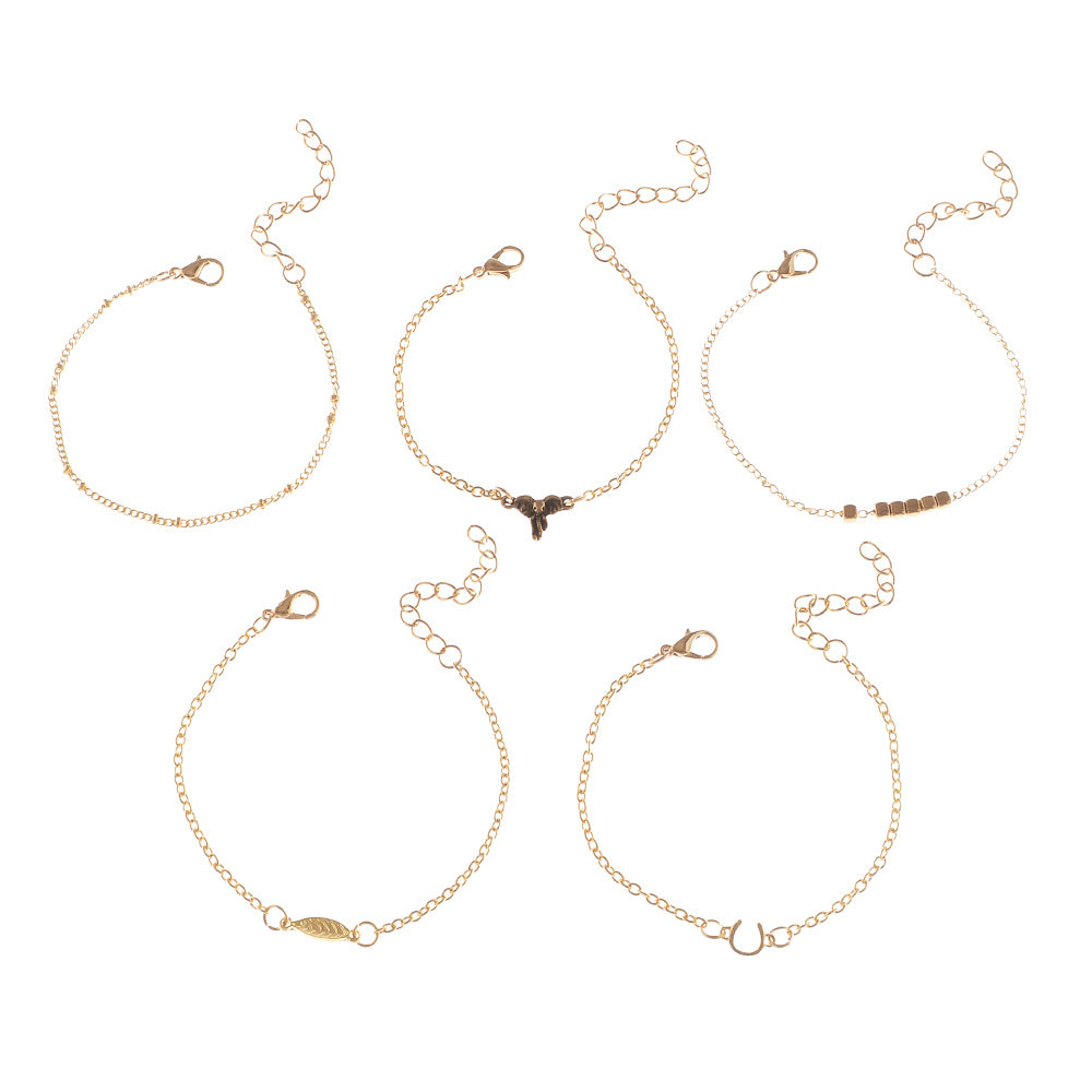 Womens Bracelet Set Five Piece Irregular Electroplated Alloy Fashion Jewelry Bracelets Popular Design Metal Set