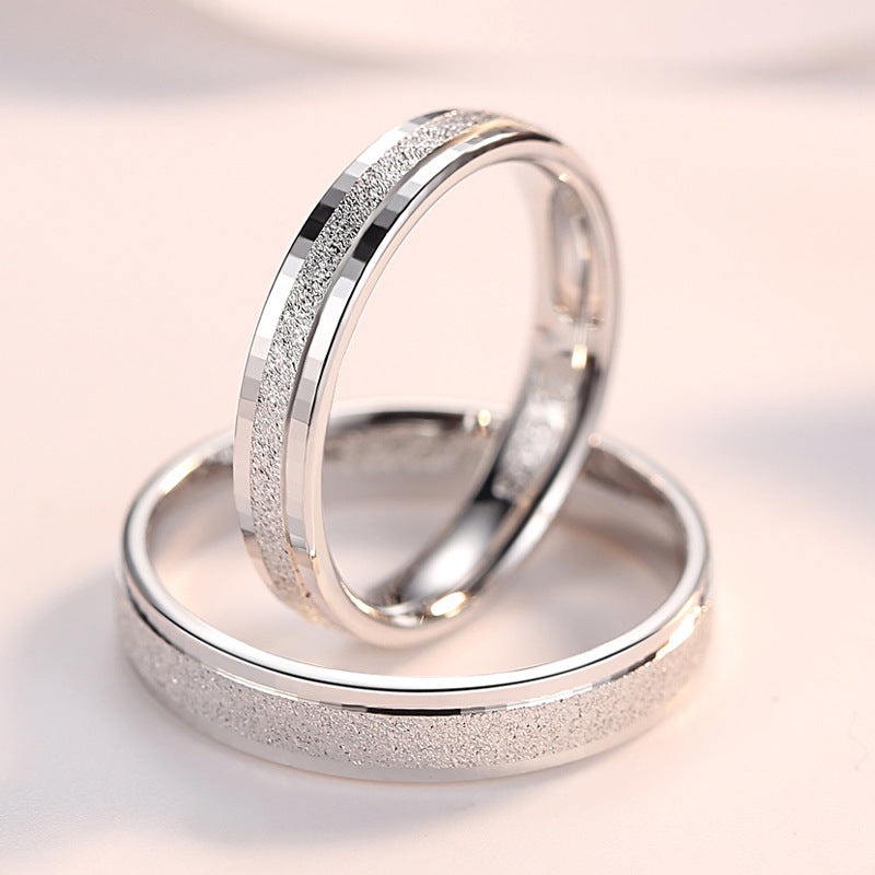Frosted Couple Rings Matching Set Silver Plated Promise Rings Anniversary Wedding Bands Engagement For Couples