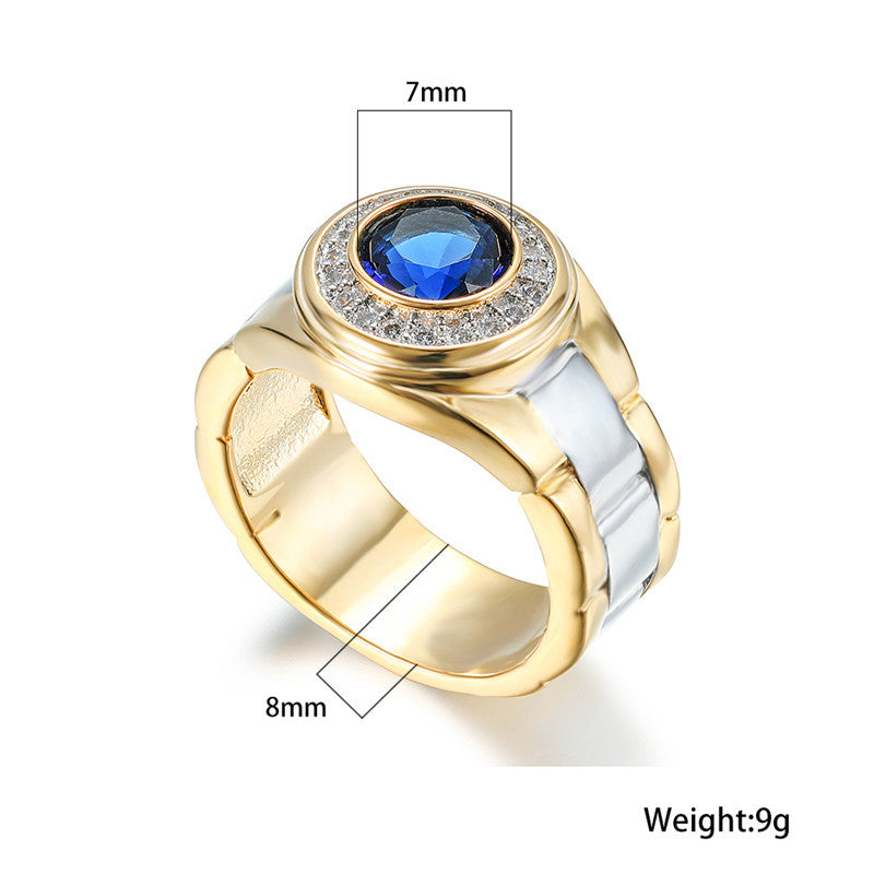 Geometric Ring With Blue Zircon Inlay Electroplated Metal Band Elegant Fashion Accessory Ideal Festival Gift For Women